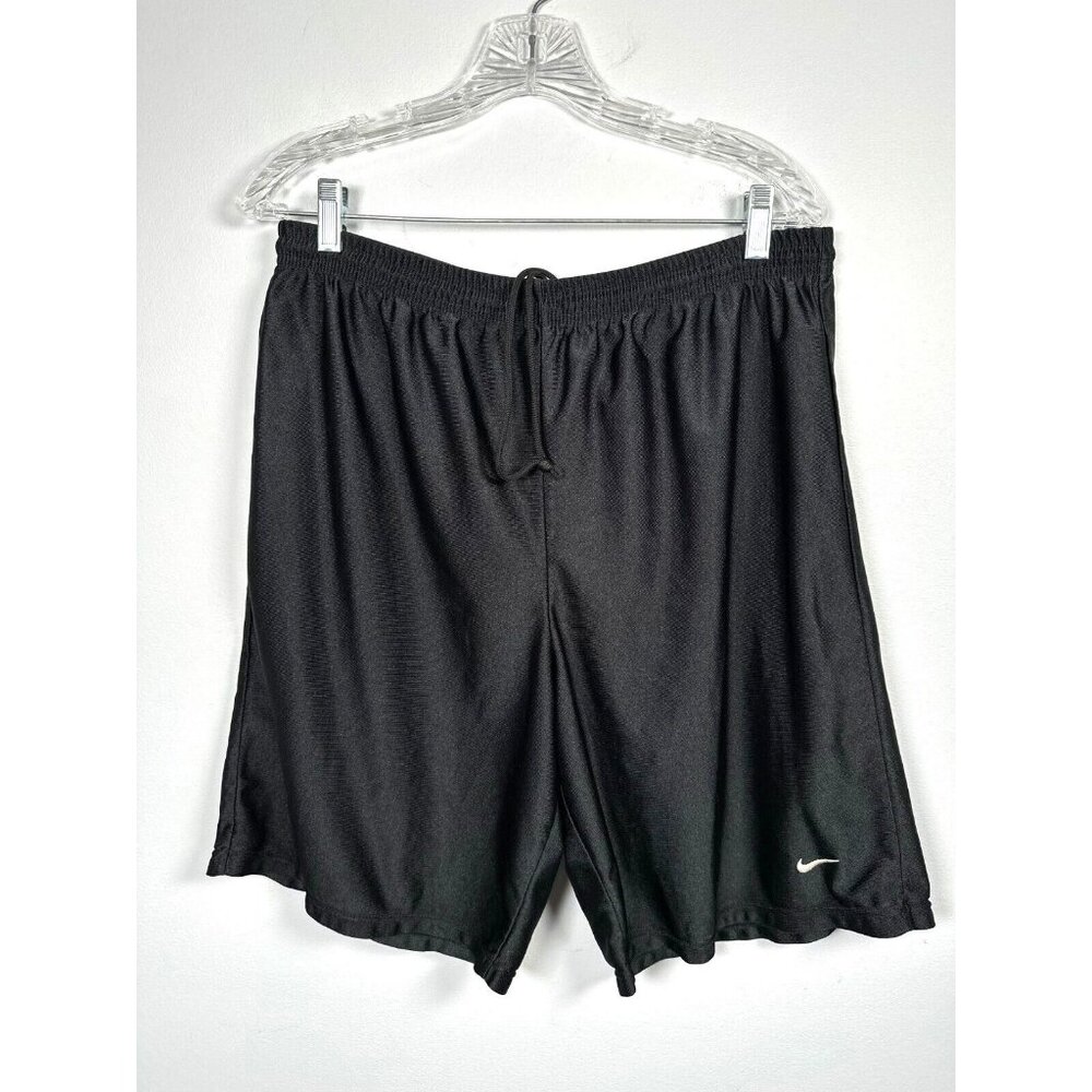 Vintage Nike Black Polyester‎ Basketball Shorts Large Logo Satin Mens Drawstring